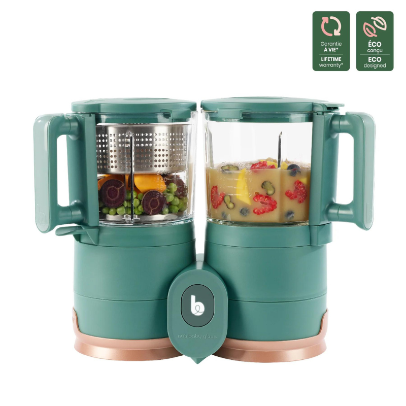 Babymoov Nutribaby Glass Green Forest - Cuocipappa multifunzione in vetro