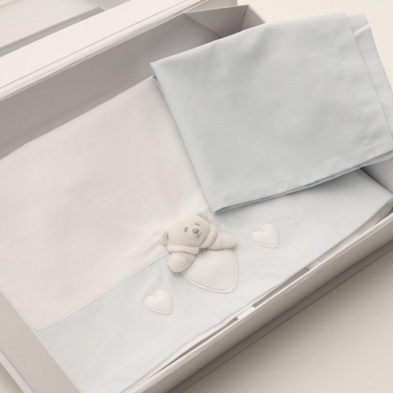 Nanan Set Lenzuola 3 Pz Lettino Cuore Azzurro